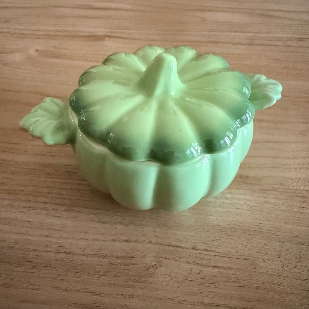 Green Pumpkin Ceramic Dish Trinkets Lid